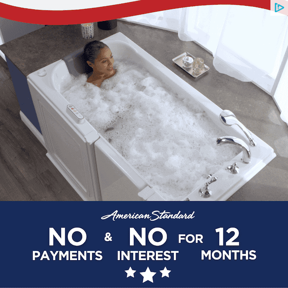 Women in a bathtub, No Payments & No Interest for 12 Months text is on the image